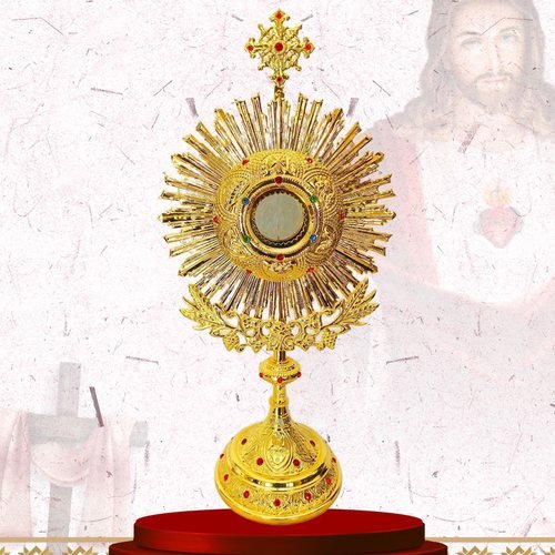 Gold Sunburst Monstrance with Jewelled Foot