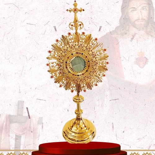 Small Gold Filigree Monstrance with Ruby Stones