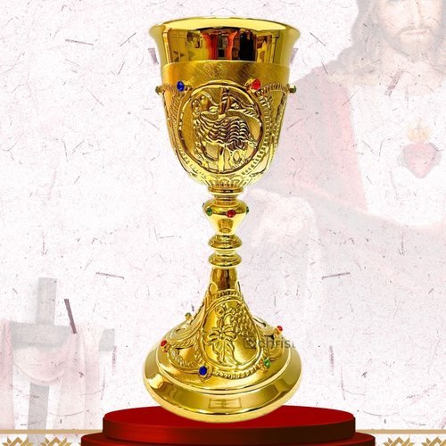 Ornate Gold Chalice with Engraved Medallions