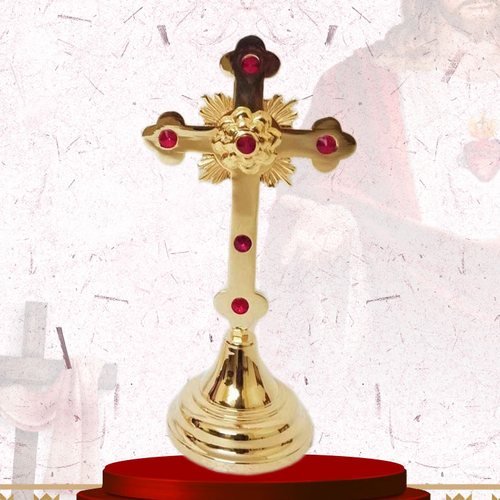 Gold Altar Cross with Floral Centre
