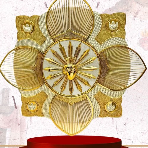 Gold Quatrefoil Sunburst with Sacred Heart