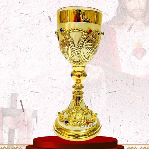 Ornate Jewelled Gold Chalice with Relief Panels