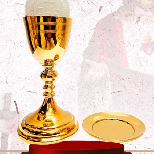 Gold Chalice and Paten with Altar Bread