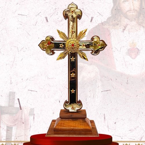 Dark Wood Altar Cross with Gold Overlay