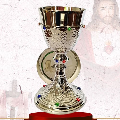 Ornate Nickel Chalice and Paten with Stones