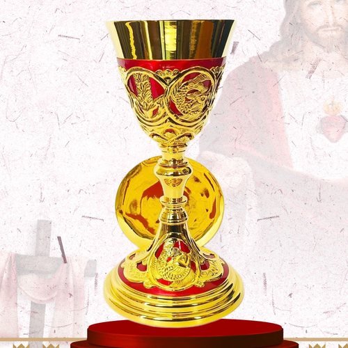 Ornate Gold Chalice with Red Enamel Bands