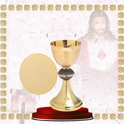 Polished Gold Chalice and Paten with Filigree Node
