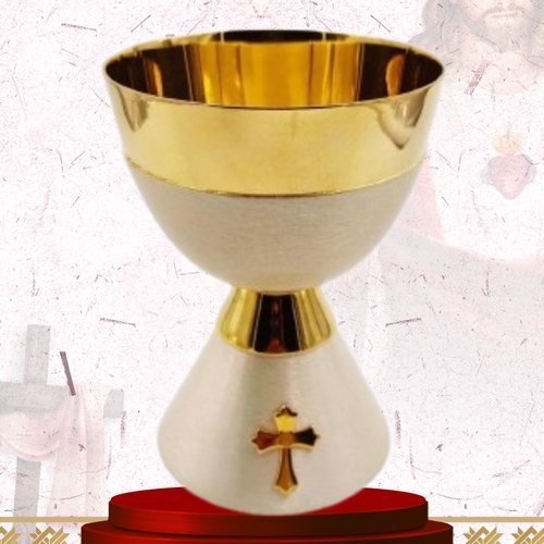 Gold and Brushed Silver Chalice and Paten Set