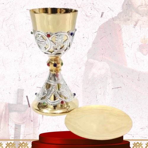 Gold Chalice with Silver Openwork Bowl and Paten