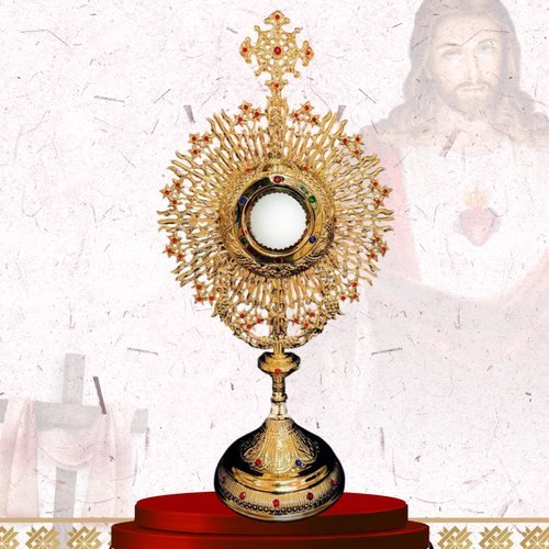Gold Starburst Monstrance with Black Enamel Foot