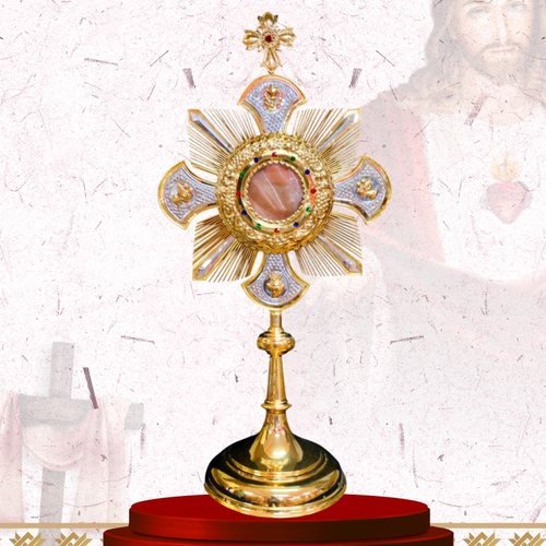 Cross-Form Monstrance with Blue Enamel Arms