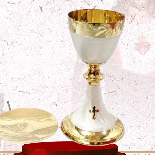 White Enamel and Gold Chalice and Paten