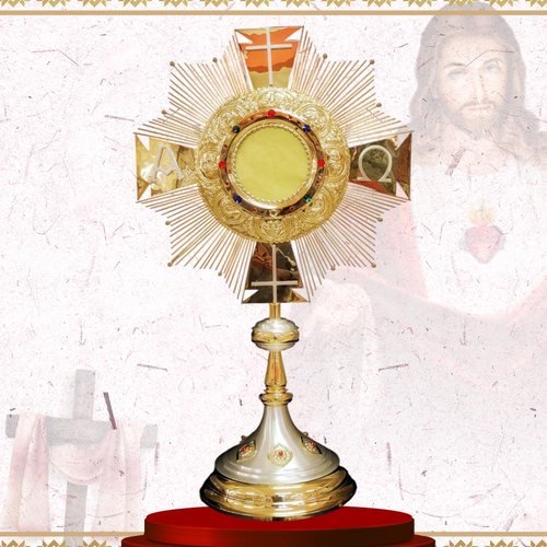 Gold and Silver Cross Monstrance with Alpha and Omega