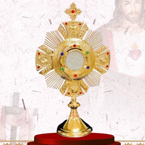 Gold Cross Monstrance with Coloured Stones