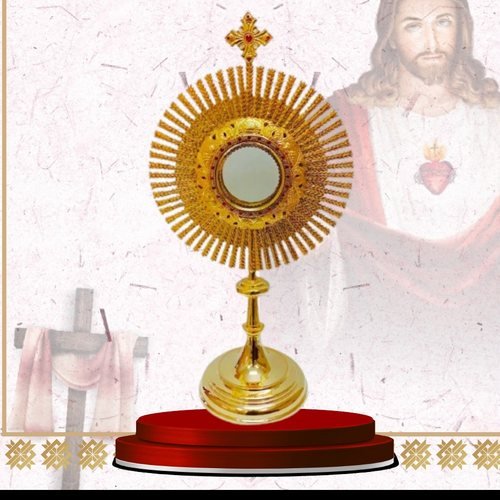Gold Sunburst Monstrance with Jewelled Cross
