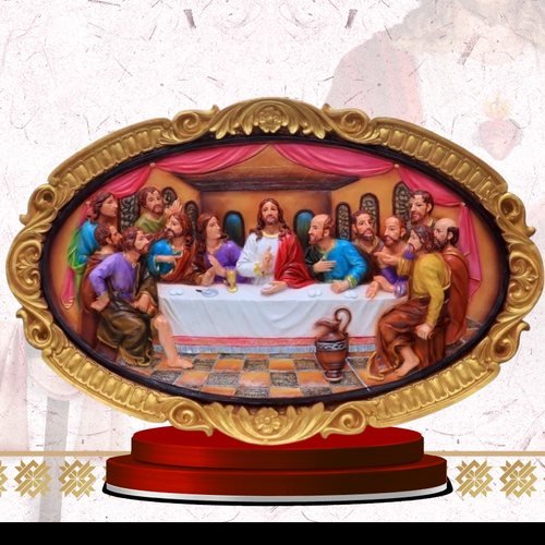 Last Supper Relief in Gold Oval Frame, 27 inch
