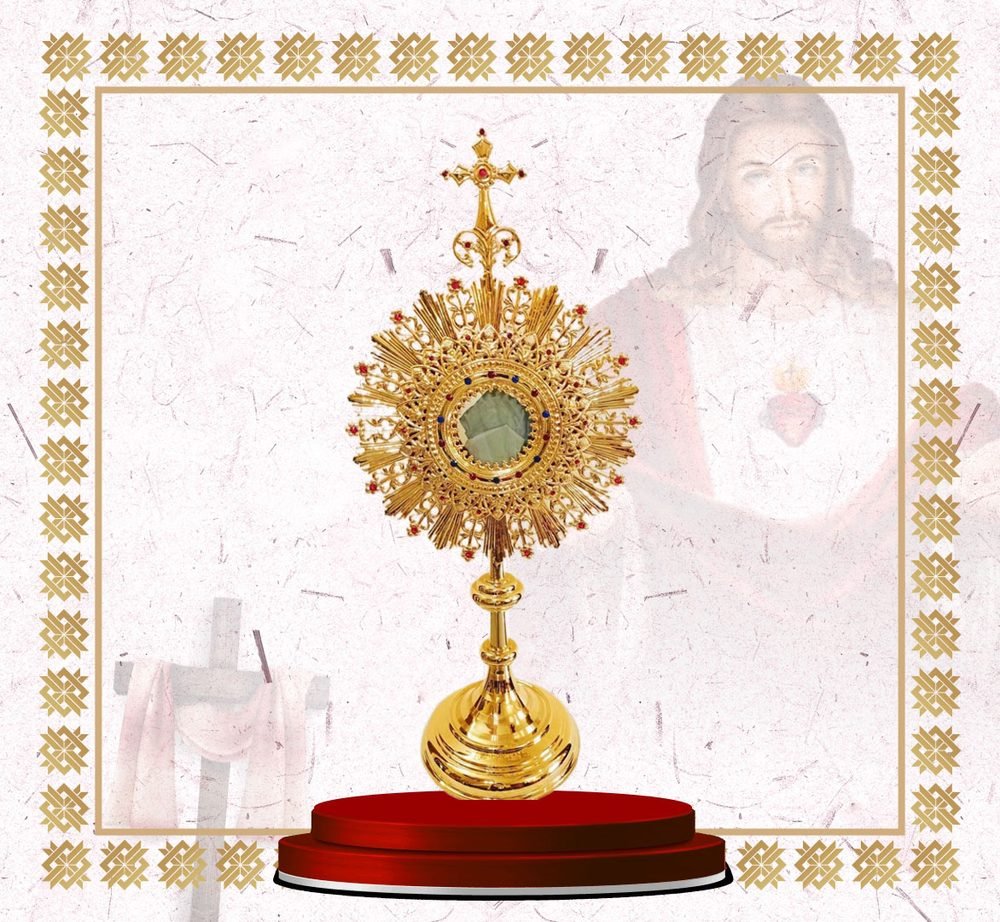 Small Gold Filigree Monstrance with Ruby Stones