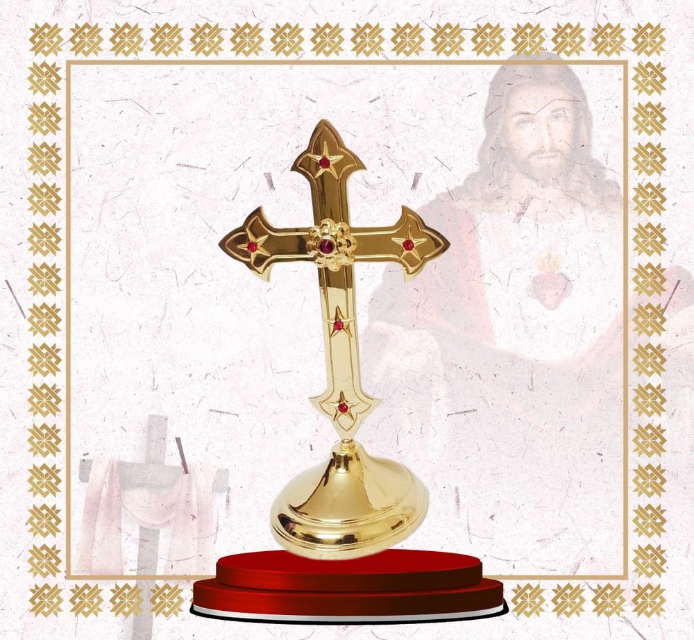 Gold Altar Cross with Dark Enamel Arms