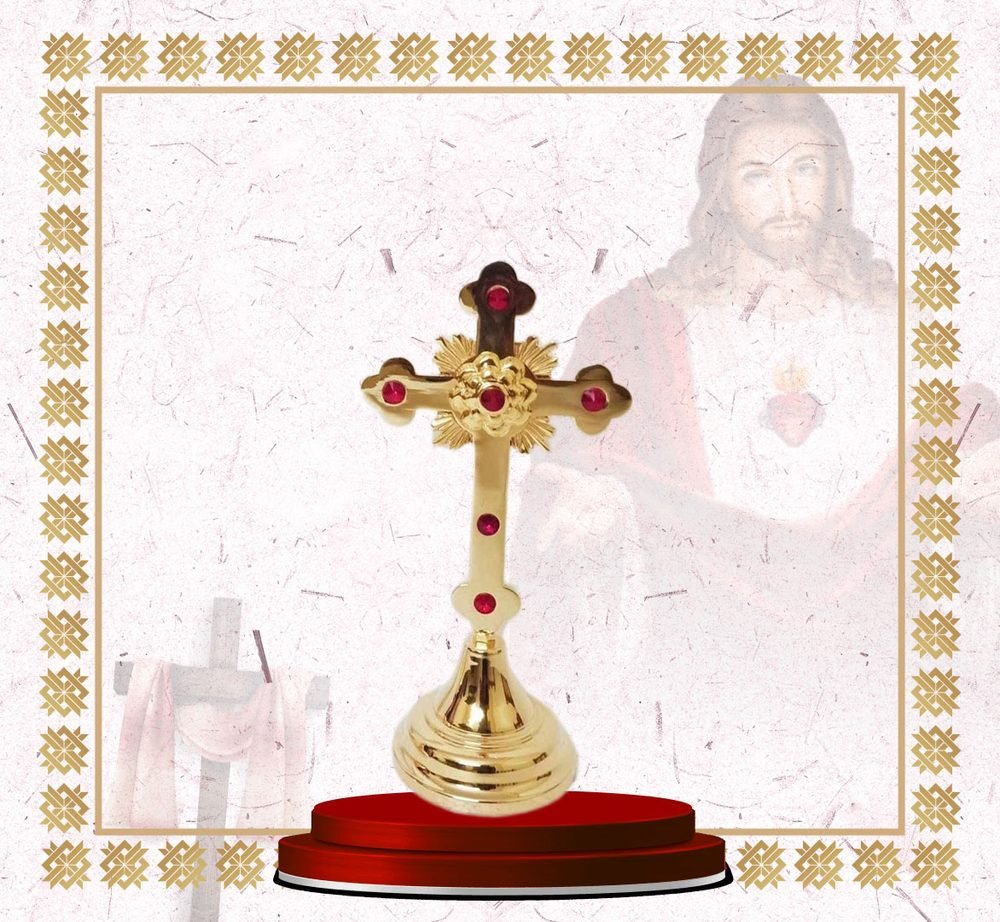 Gold Altar Cross with Floral Centre