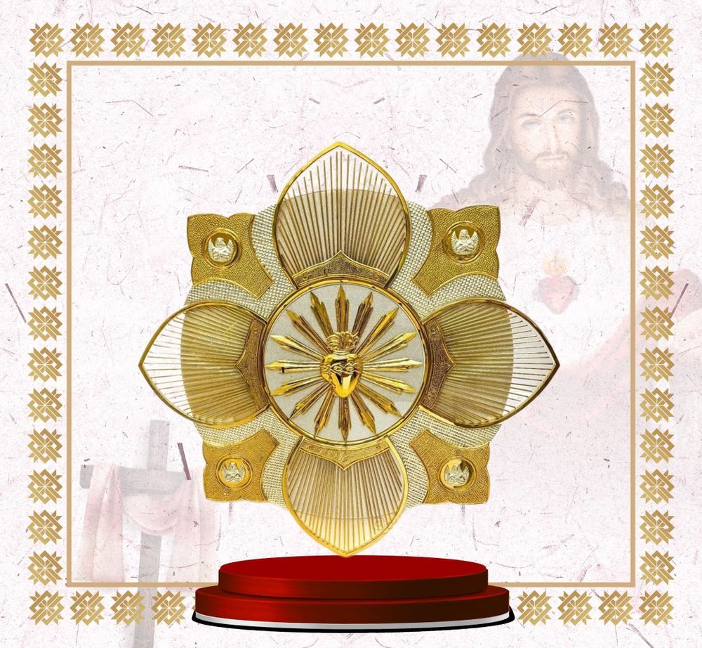 Gold Quatrefoil Sunburst with Sacred Heart