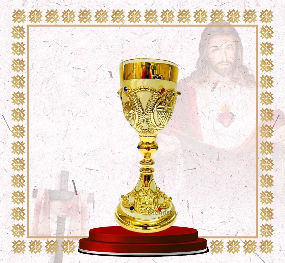 Ornate Jewelled Gold Chalice with Relief Panels
