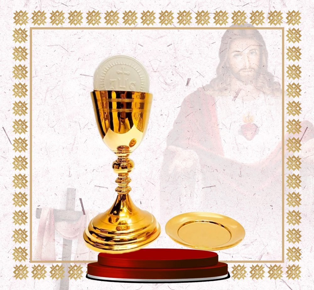 Gold Chalice and Paten with Altar Bread