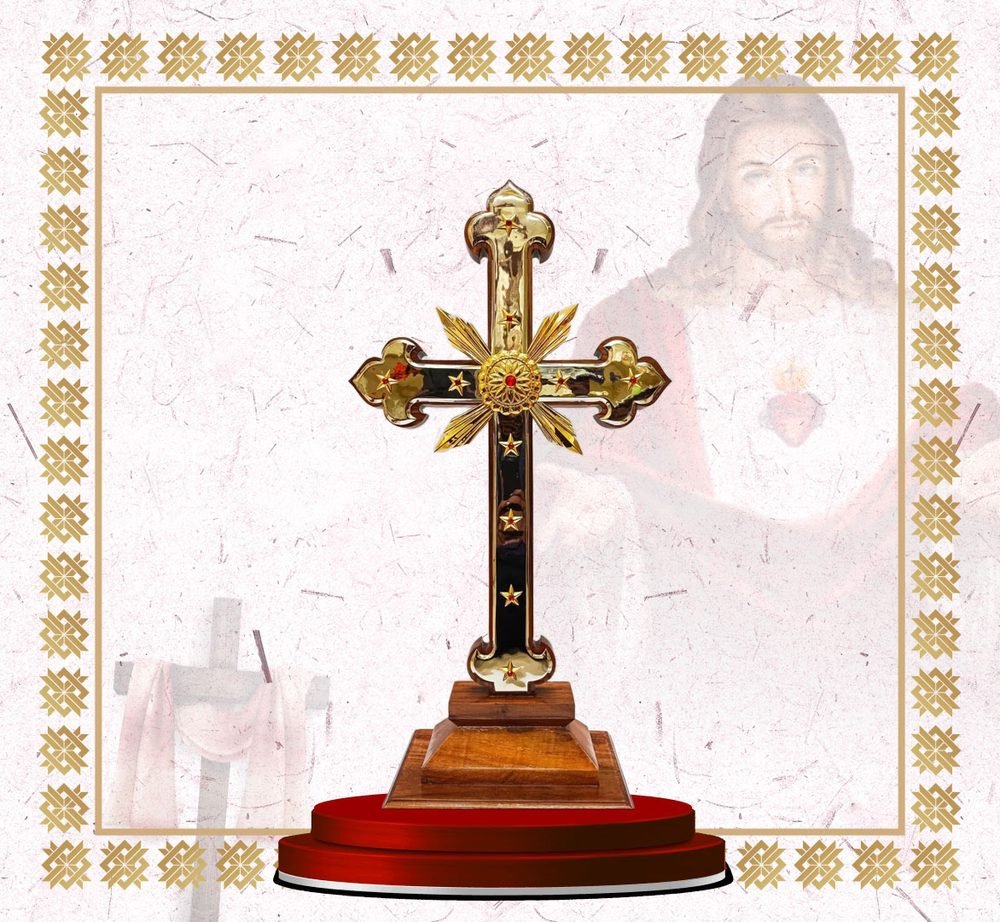 Dark Wood Altar Cross with Gold Overlay