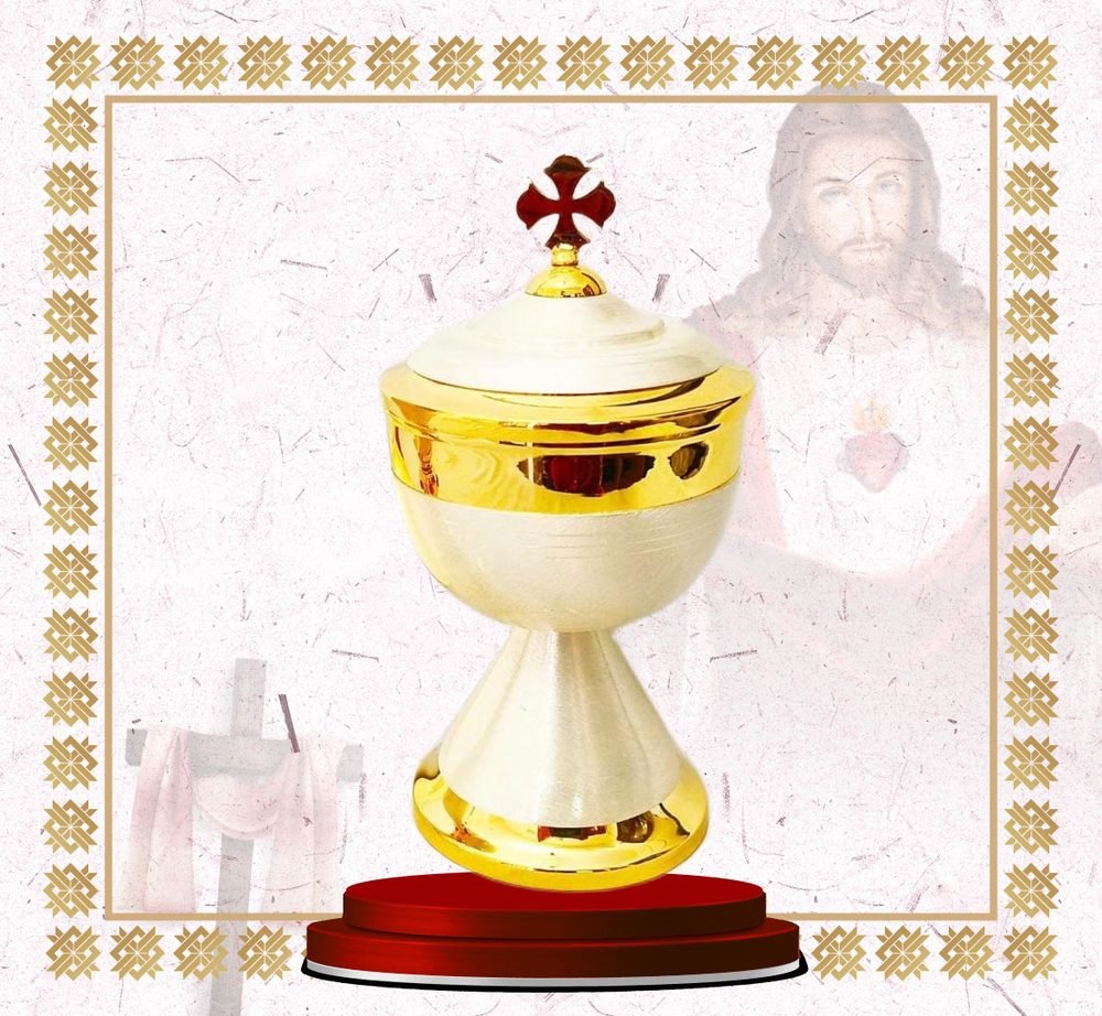 Ivory and Gold Ciborium with Red Cross Finial