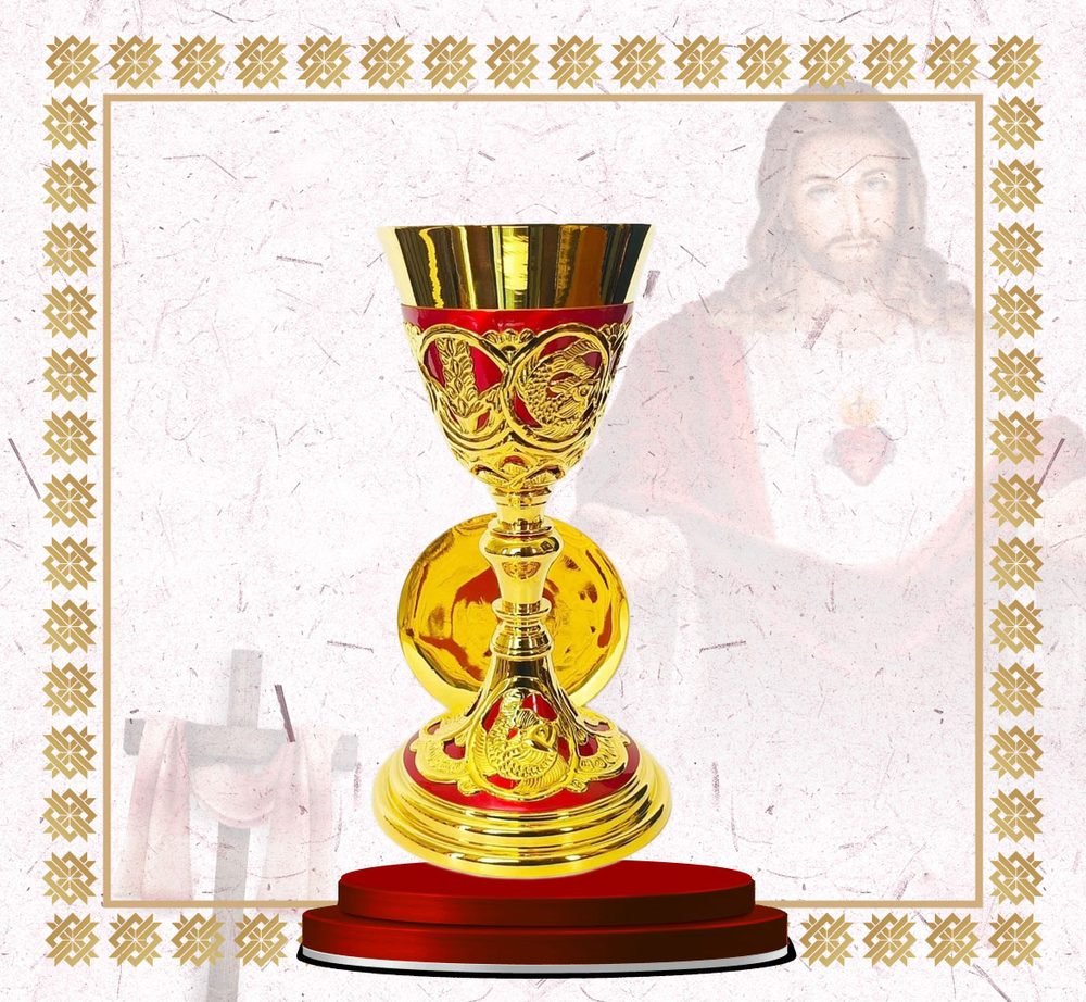 Ornate Gold Chalice with Red Enamel Bands