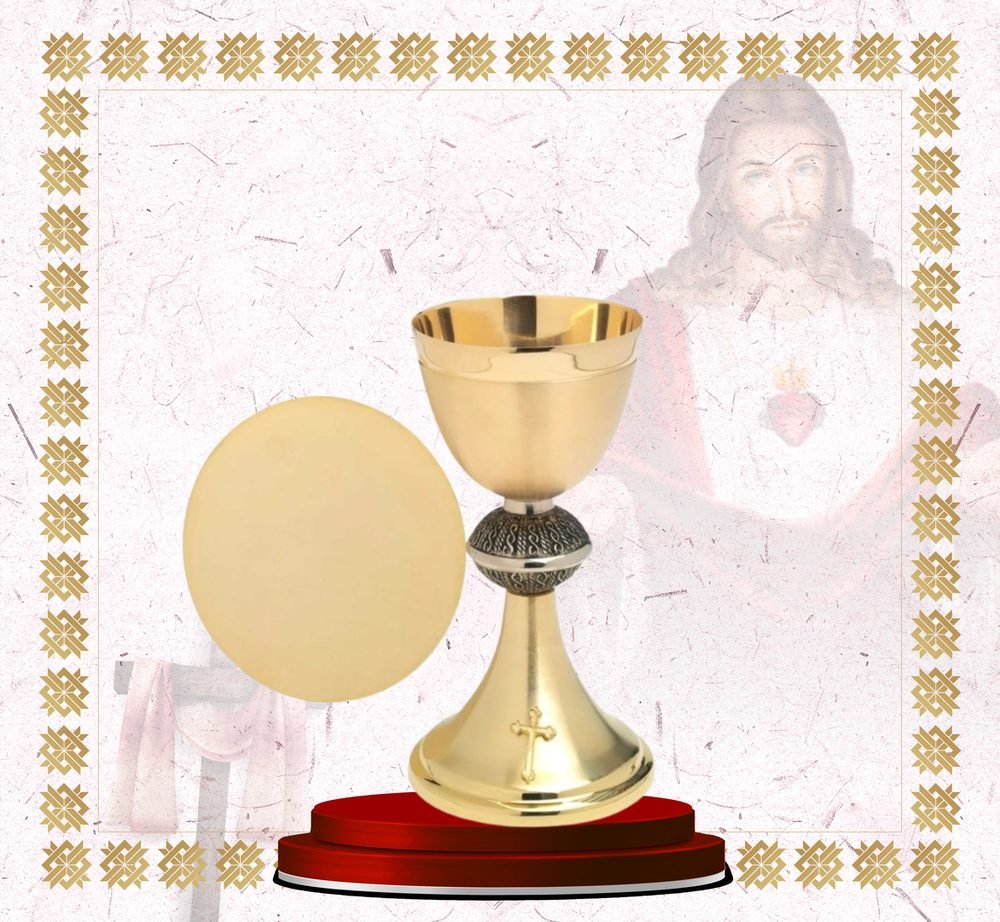 Polished Gold Chalice and Paten with Filigree Node