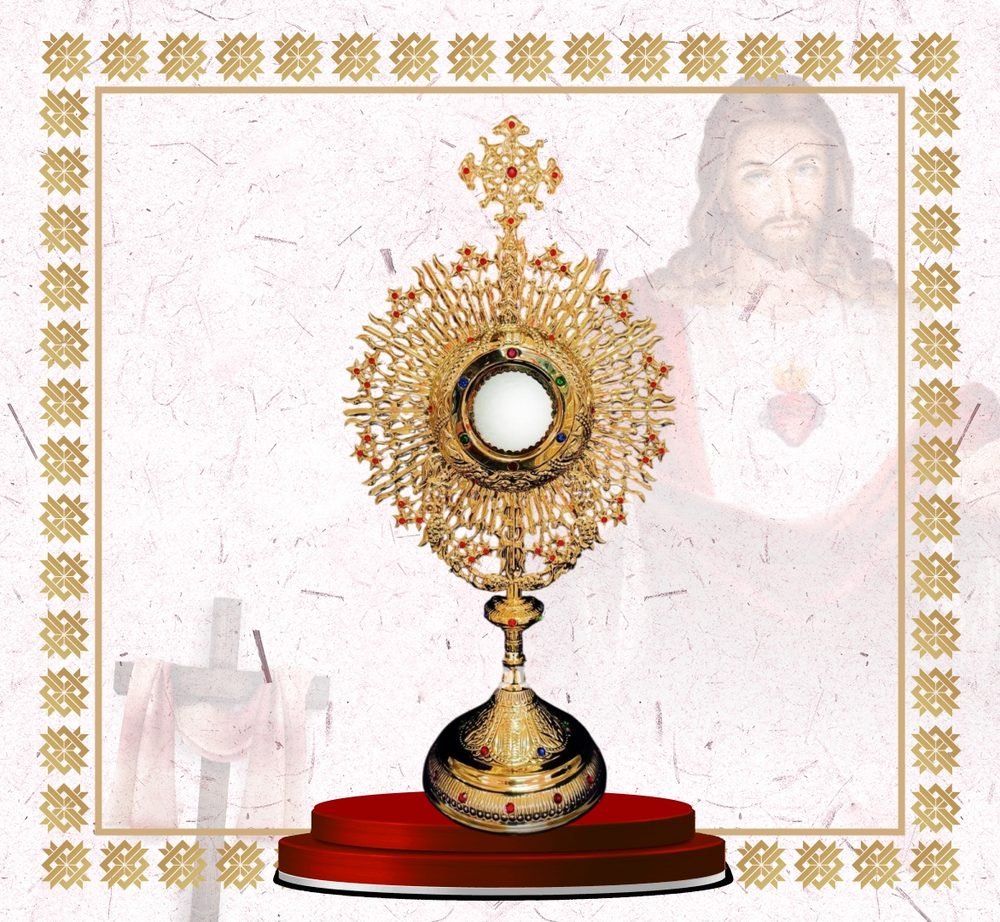 Gold Starburst Monstrance with Black Enamel Foot