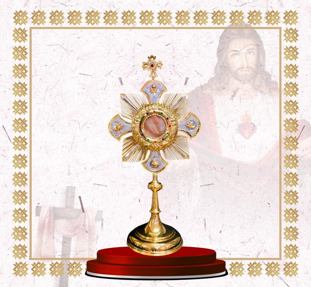 Cross-Form Monstrance with Blue Enamel Arms