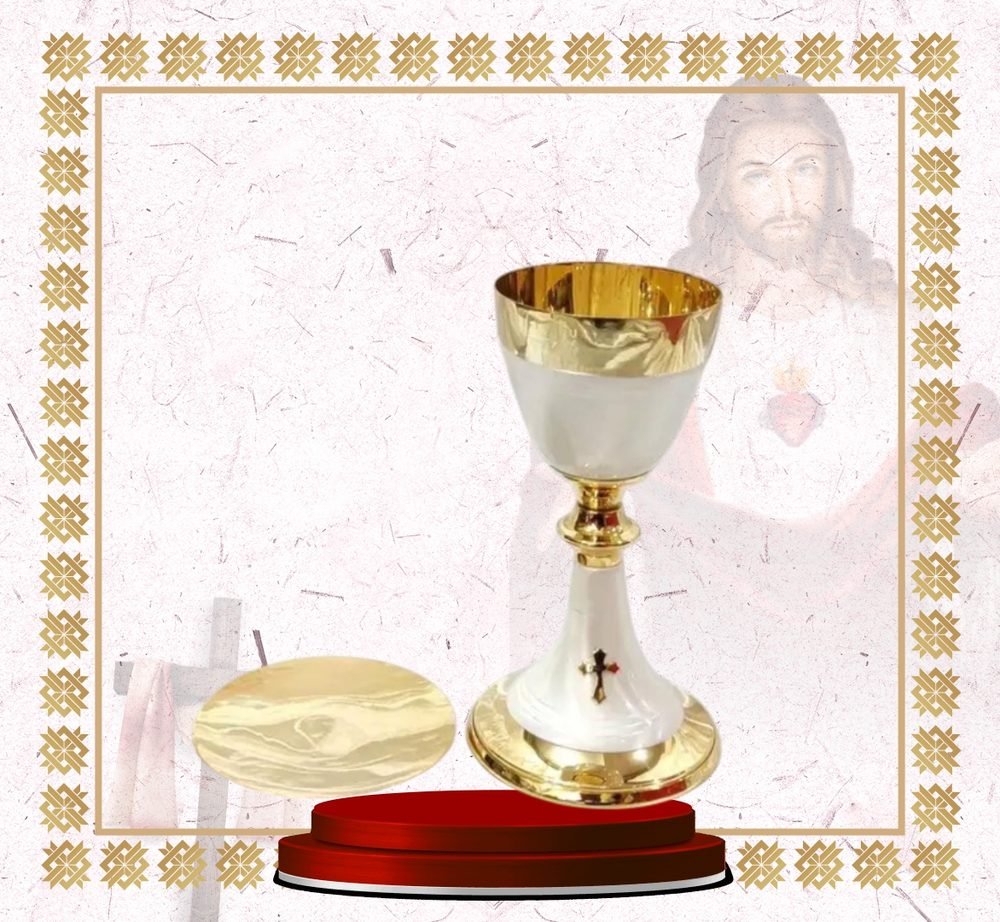 White Enamel and Gold Chalice and Paten