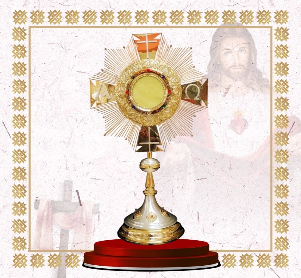 Gold and Silver Cross Monstrance with Alpha and Omega