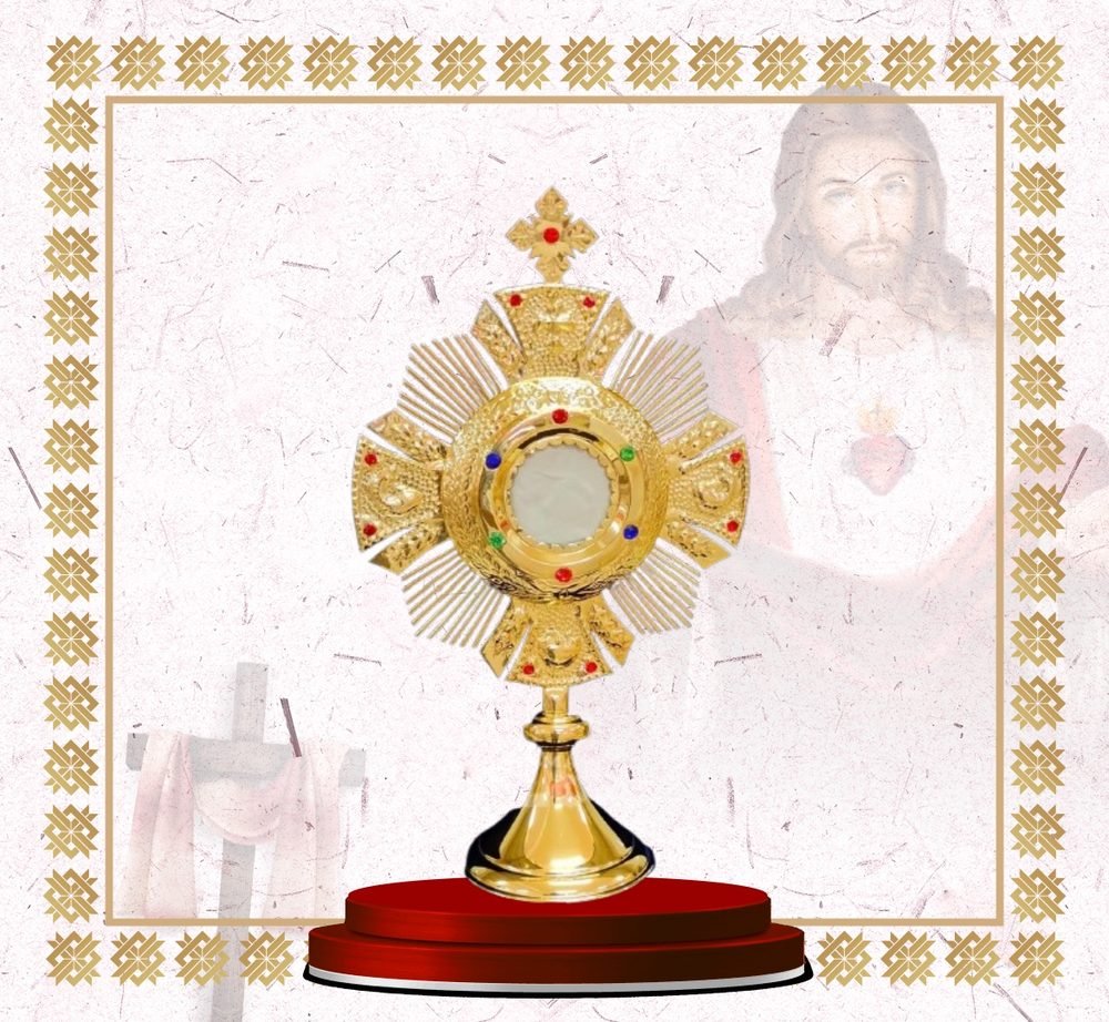 Gold Cross Monstrance with Coloured Stones