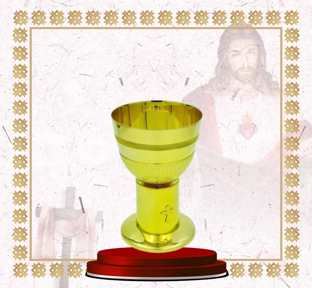 Gold Chalice and Paten Set with Beaded Band