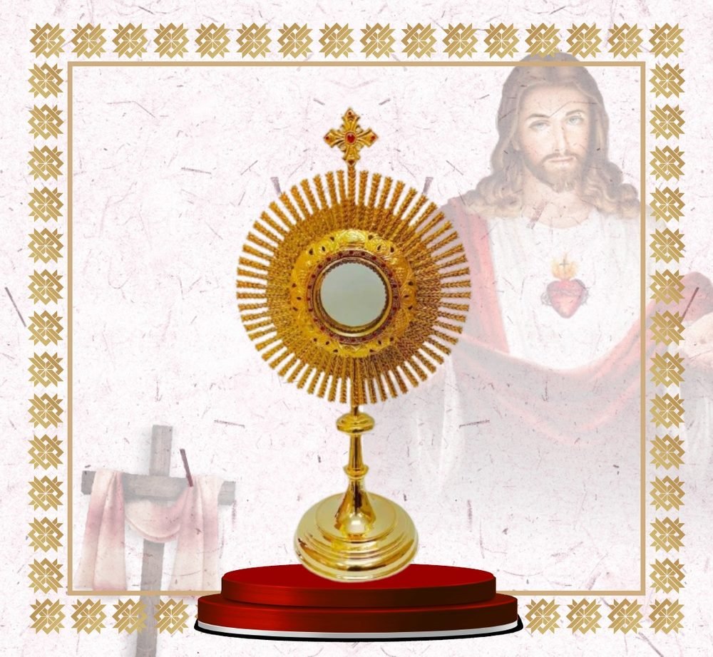 Gold Sunburst Monstrance with Jewelled Cross