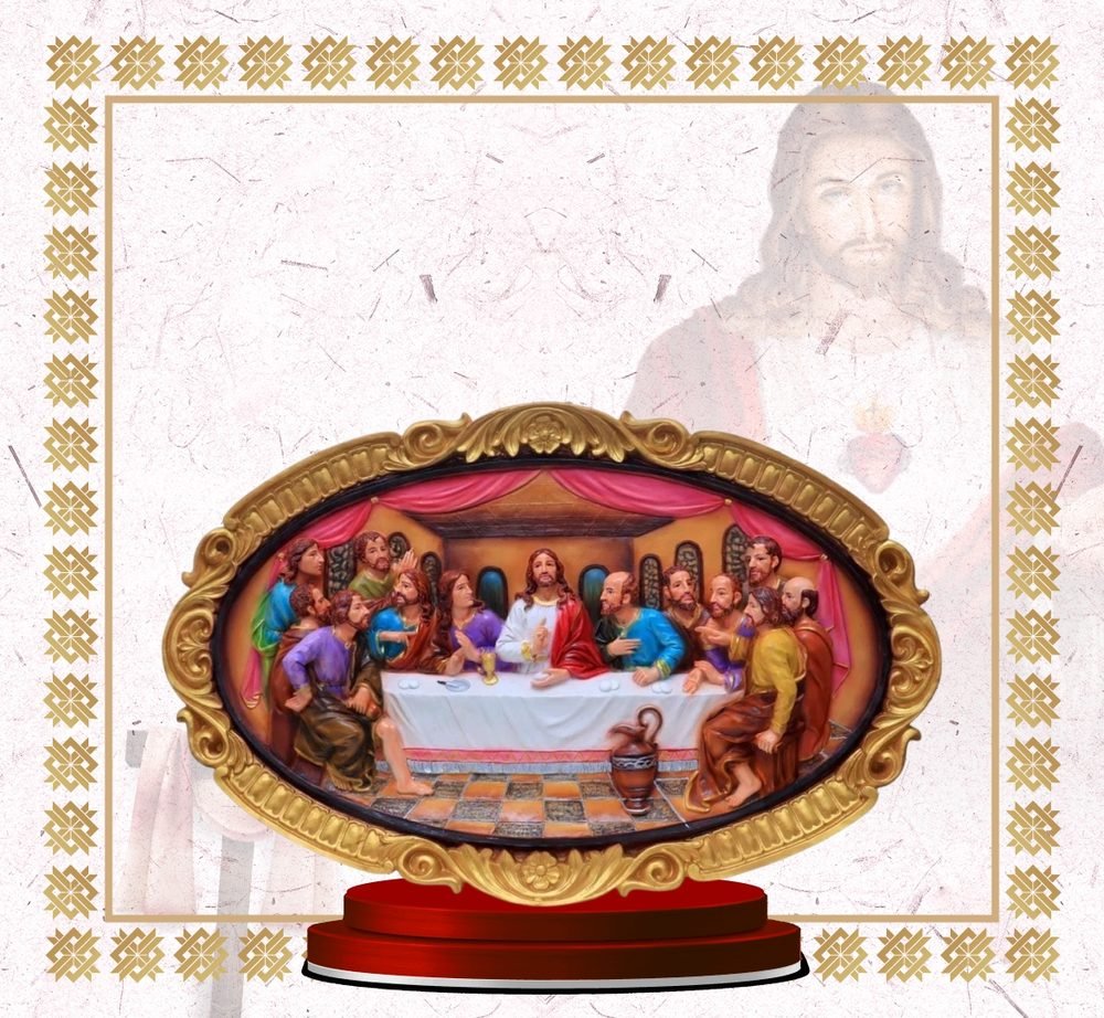 Last Supper Relief in Gold Oval Frame, 27 inch